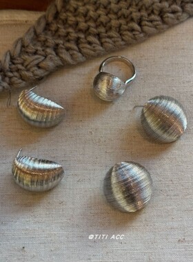 张婧仪同款破茧银色拉丝耳环女轻奢高级感耳饰极简几何纹理戒指潮