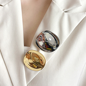 欧美网红简约流线感不规则圆形胸针小众轻奢西装 金属毛衣别针配饰