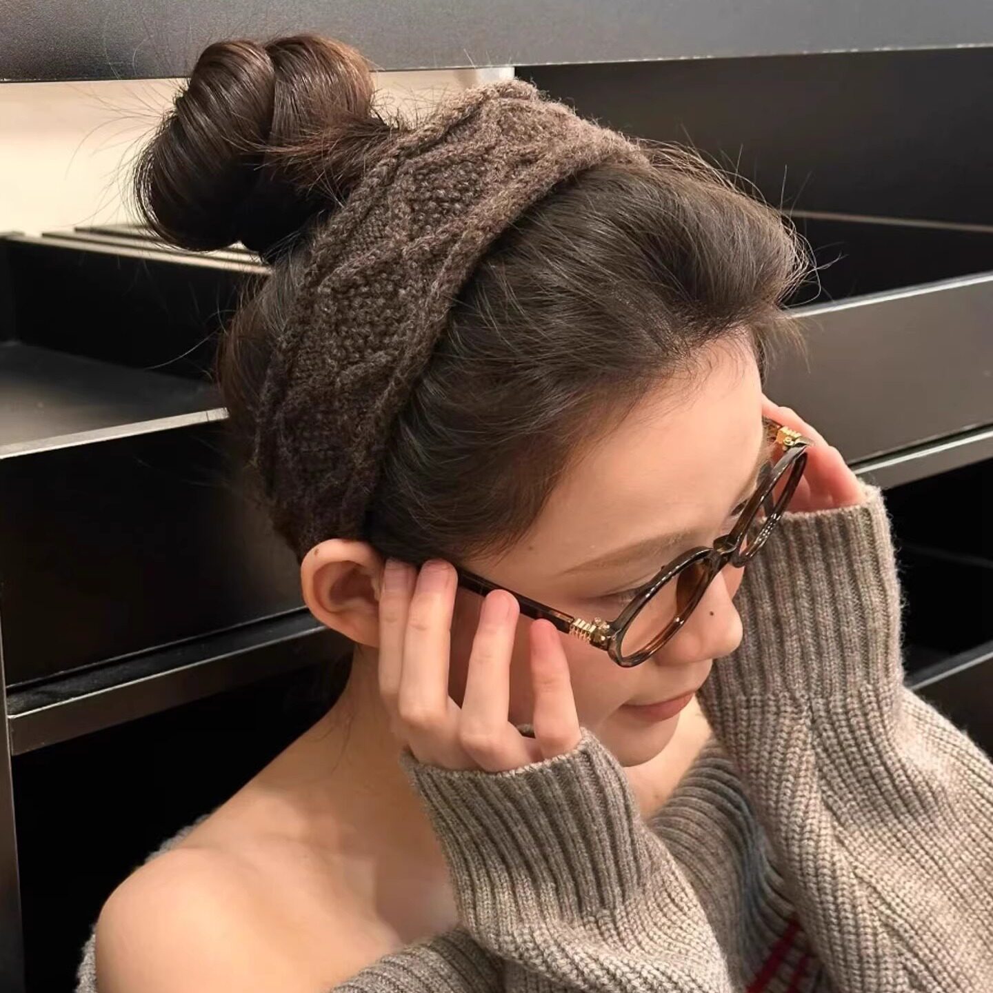 爆款！美拉德棕色针织发箍女韩系复古高颅顶宽边头箍日常百搭头饰