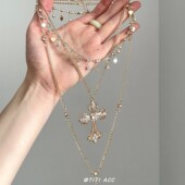 中着十字架多层叠戴项链复古小众高级感百搭款 锁骨链女毛衣链颈链