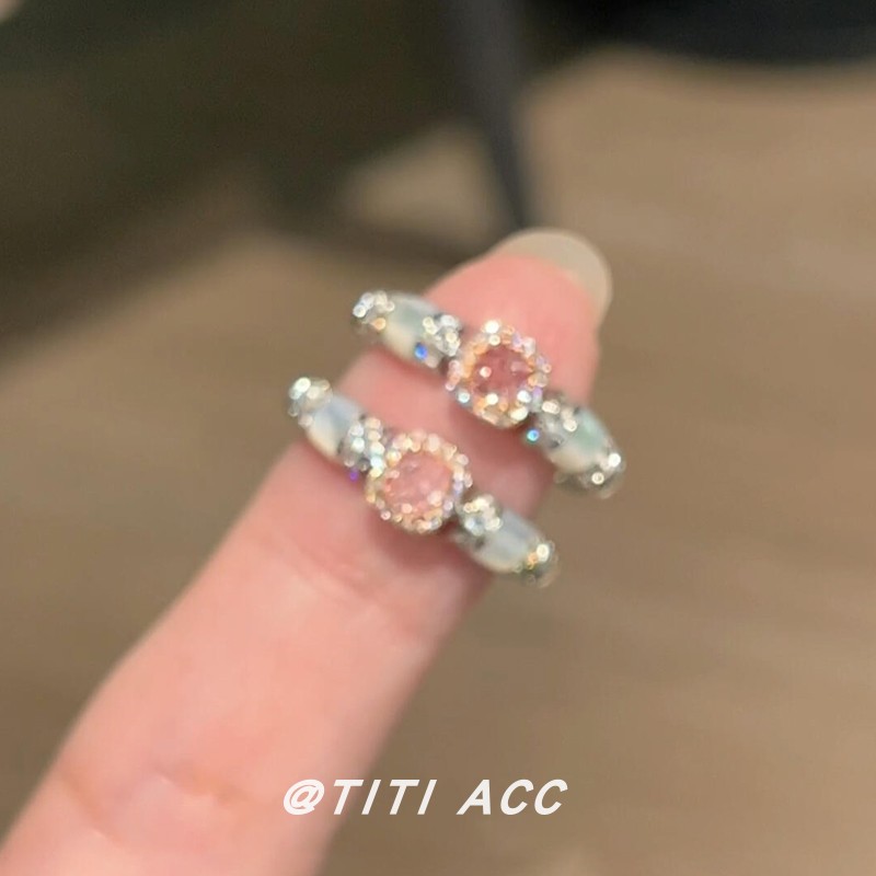 中古轻奢高级感ins风时尚温柔开口钻戒粉方糖贝母银戒指精致指环