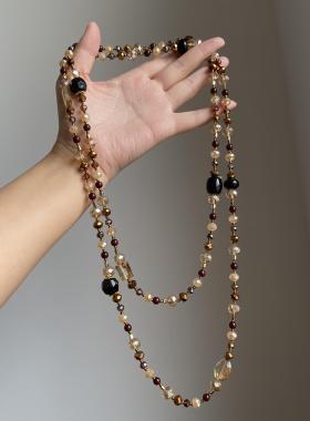 美拉德虎眼石项链女款秋冬长款叠戴高级感毛衣链棕色复古串珠配饰