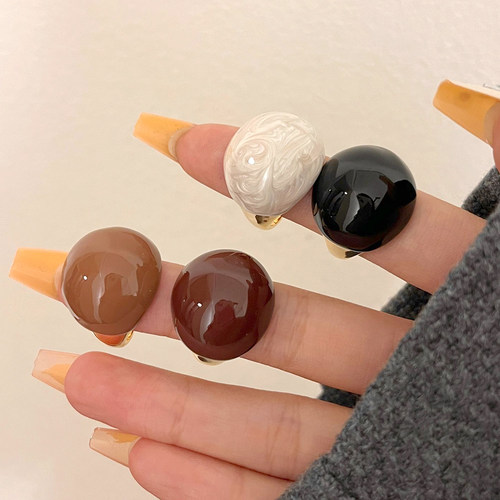 巧克力焦糖色ins风圆形个性戒指