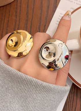 泉眼涟漪戒圆盘蘑菇戒指欧美小众