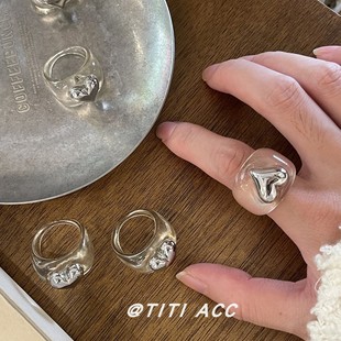 博主同款 指环ins风食指戒 百搭气质爱心透明戒指女轻奢高级感时尚