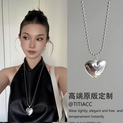 向日葵欧尼同款爱心银色项链