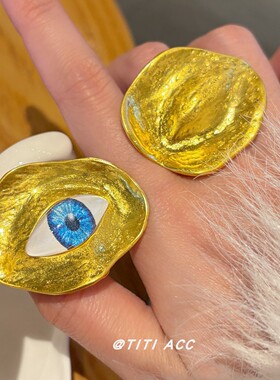 欧美复古风不对称戒指女金色夸张