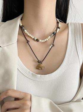 复古可爱石塑黏土小狗项链女款