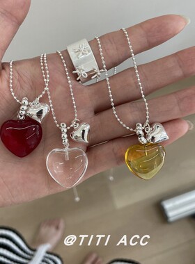 彩色爱心吊坠项链银色链条可调节ins博主同款高级感锁骨链毛衣链