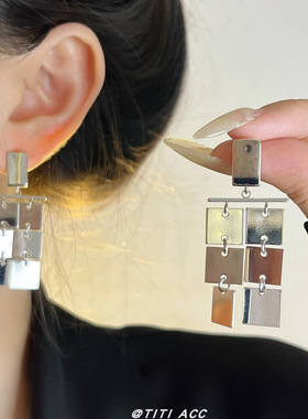 重工款!向日葵欧尼同款金属耳环银色片状流苏耳饰2025年轻奢耳钉