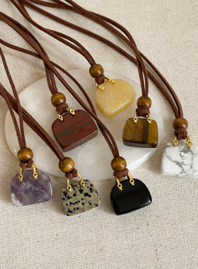 手作长款天然石包包吊坠项链