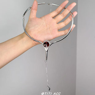 中古爆闪红色锆石流苏项链女甜酷辣妹亚文化设计长款choker锁骨链