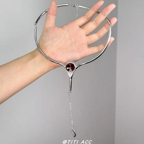 中古爆闪红色锆石流苏项链女甜酷辣妹亚文化设计长款choker锁骨链