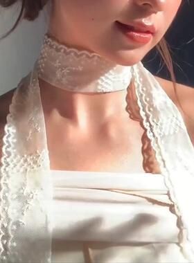 纯欲风白色蕾丝飘带长条丝巾韩系气质百搭配饰腰带丝带春夏脖饰女