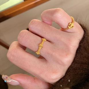 vintager中古拉丝金鸢尾花尾戒女复古宫廷风戒指高级感可叠戴指环