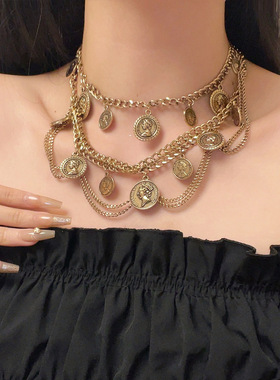 多层夸张项链女多层叠戴锁骨链