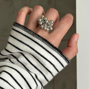 韩国小众葡萄串珠戒指复古灵动时髦高级感开口戒ins风个性指环女