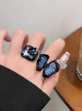 立体涂鸦蝴蝶开口戒指女冷淡风