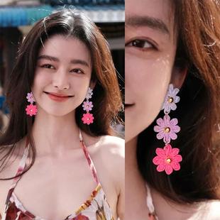 爆款 手工草编花朵耳环女2025新款 轻奢气质耳钉小众沙滩度假风耳饰