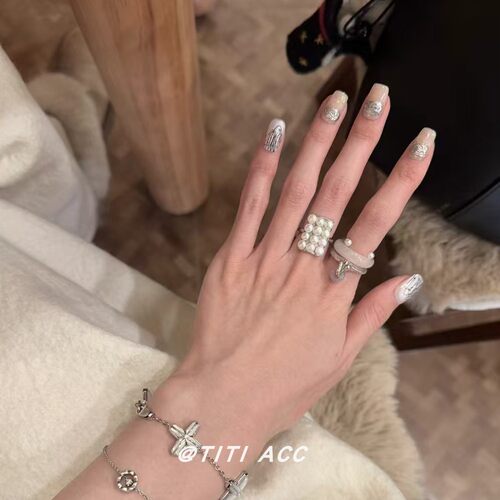 定制！珍珠叠戴戒指女轻奢高级感小众设计指环配饰女手饰春季新款
