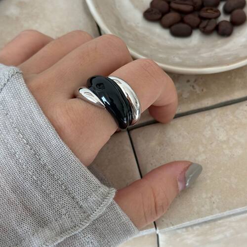 韩系ins博主滴釉拼接珐琅戒指女小众设计轻奢时髦开口戒指食指戒