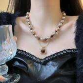 美拉德复古吊坠项链女珍珠毛衣链轻奢高级感百搭2025新款 配饰 爆款