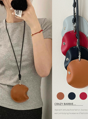 韩版挂脖磁吸皮革耳机包项链女