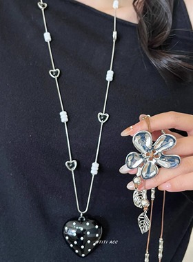 韩系波点爱心花朵项链女款设计感镂空树叶长款毛衣链秋冬百搭配饰