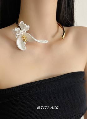 欧美复古金属珐琅鸢尾花开口项圈女款2025新款重工choker项链颈链