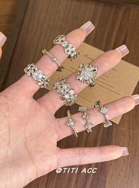 中古风咖啡金十字架鸢尾花戒指女