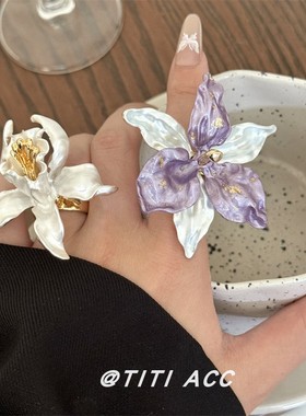 ins小香风夸张花朵珐琅滴油戒指