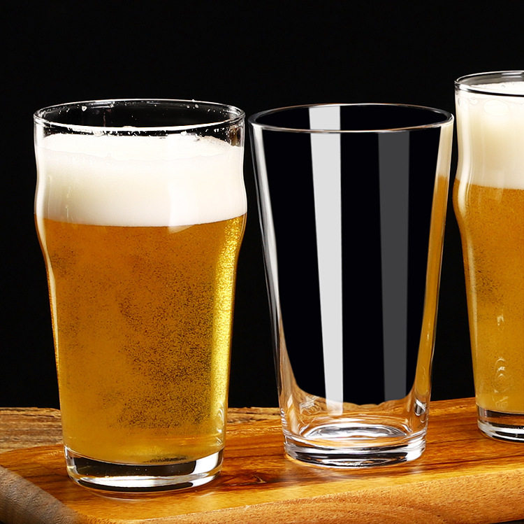 家用透明宽口玻璃品脱啤酒杯