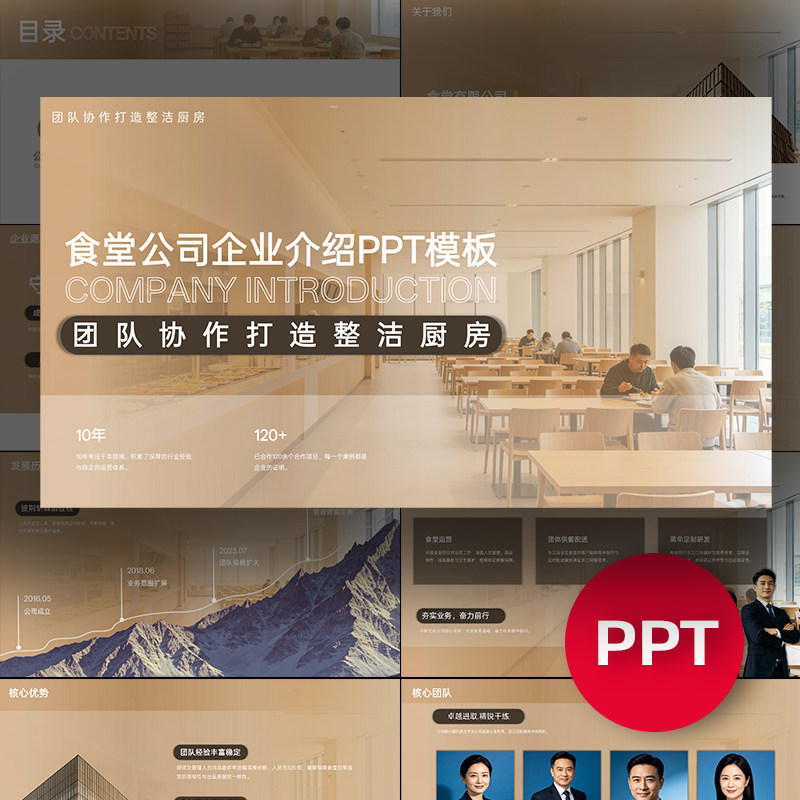 一份20页食堂公司企业宣传品宣介绍PPT模板高级感商务课件ppt