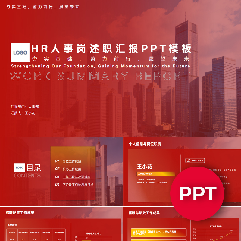 一份18页HR人事人力资源述职汇报总结ppt年终年中季度述职PPT模板