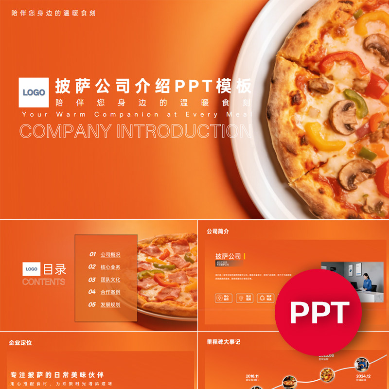 一份22页披萨公司企业宣传介绍PPT模板ppt课件素材