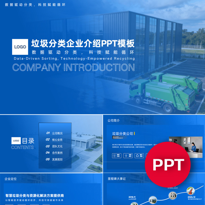 一份22页垃圾分类公司企业宣传介绍PPT模板ppt课件禹创素材