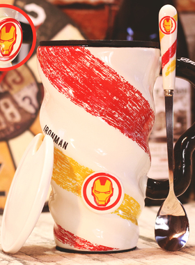 创意INS英雄联盟漫威杯子陶瓷马克杯情侣咖啡杯办公室水杯带盖勺