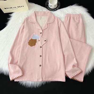 冬天睡衣秋女款2025新款卡通小狗软糯德绒保暖可爱风牛奶绒家居服