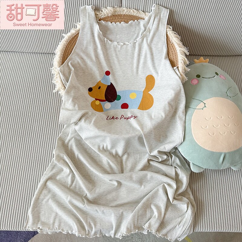 睡裙女款夏季冰丝螺纹莫代卡通可爱吊带背心睡衣夏宽松薄款家居服图片