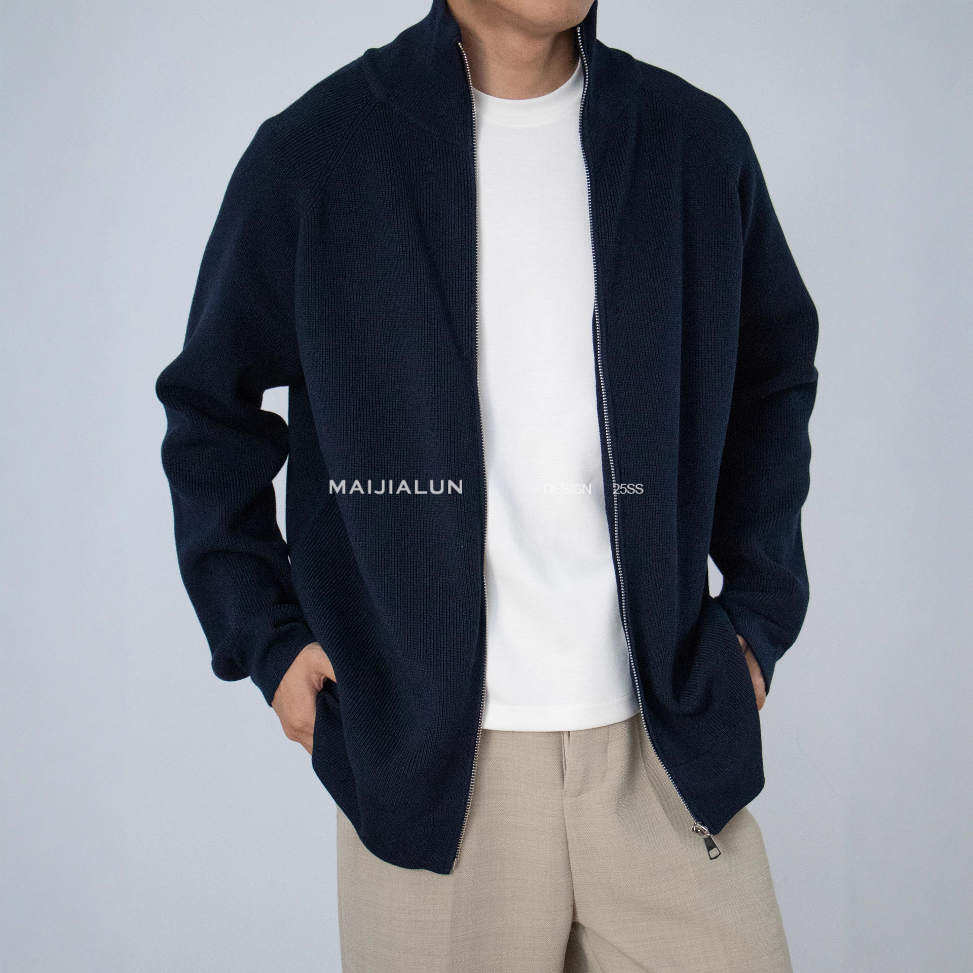 能盟秋季新款拉链开衫针织衫日系简约休闲保暖毛衣外穿男装上衣