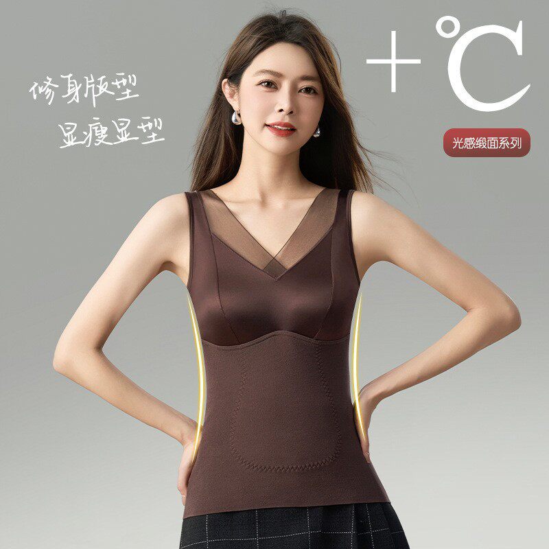 秋冬缎面保暖背心女免穿