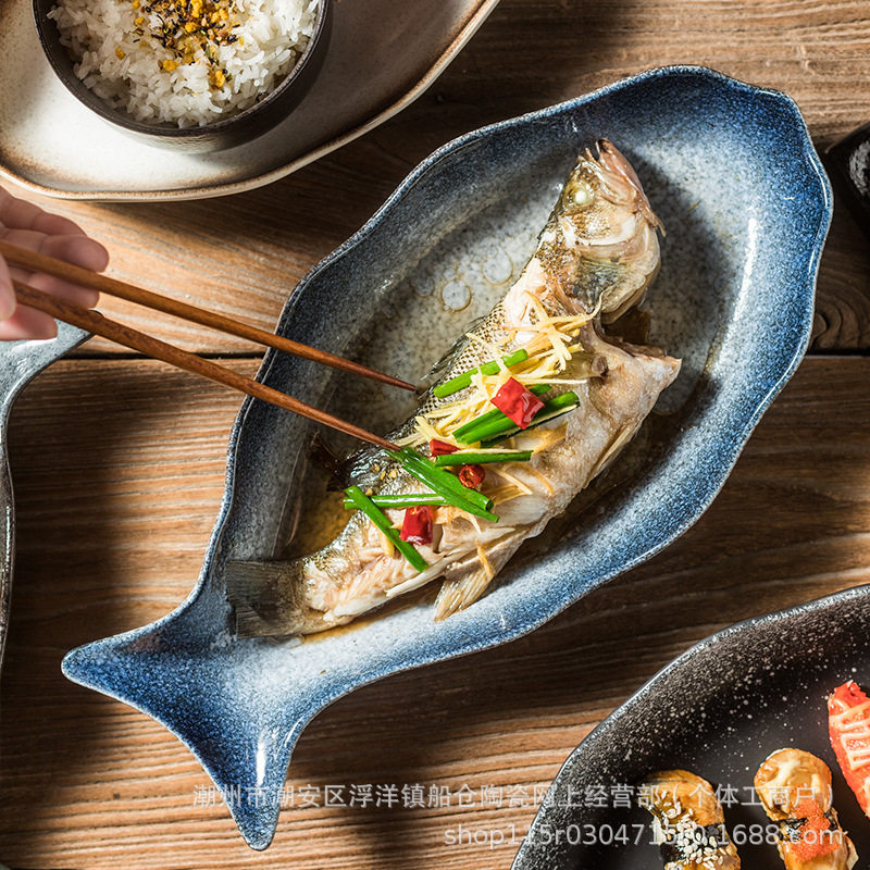 鱼盘陶瓷蒸创意装子家用