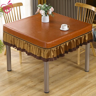 简约正方形软皮电炉烤火桌皮罩桌布防水防油防烫革餐桌布麻将机套