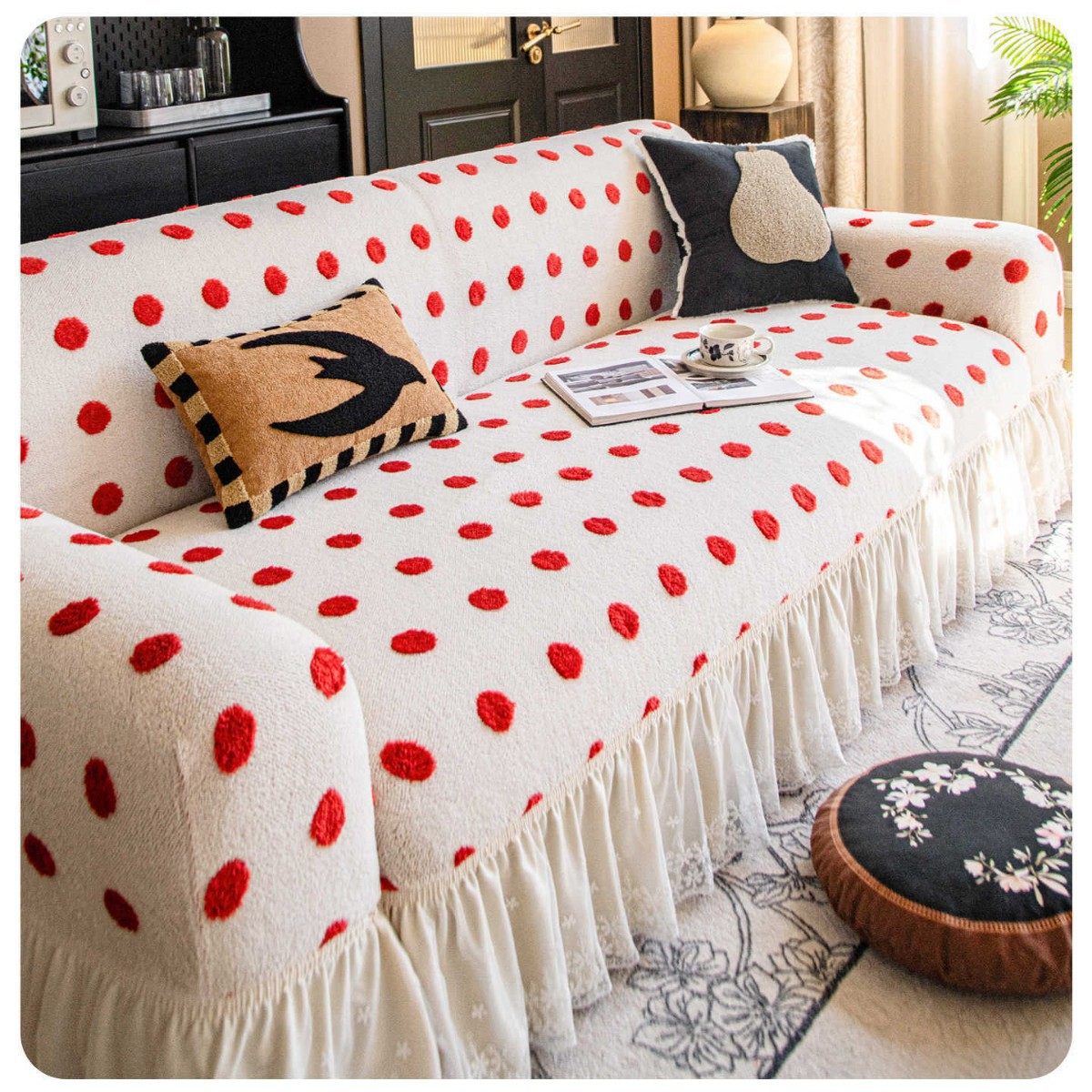 秋冬毛绒沙发套罩2026新款红色喜庆客厅沙发罩全包万能套防猫抓布