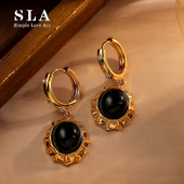 Simple 复古高级感黑曜石轻奢简约耳环女 法式 Love Acc私家