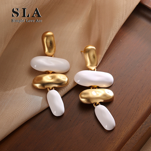 欧美夸张复古金属滴釉磨砂银针耳环女 Acc私家 Simple Love