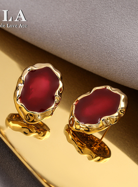 SLA私家 2025年现款红色法式高级感水晶个性s925银针耳钉本命年女