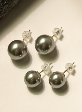 Simple Love Acc私家 浅灰色百搭水晶内核不脱皮掉色珍珠银针耳钉