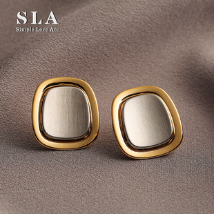 法式 Acc私家 拉丝工艺设计高级感金属银针耳环女 Love Simple