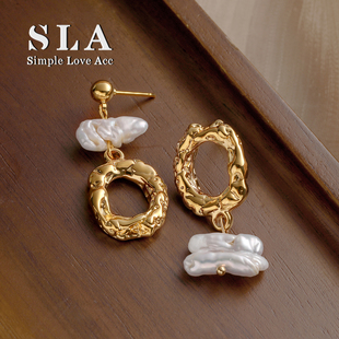 时尚 Simple 天然巴洛克珍珠耳环个性 Acc 珍珠S925银针高级感 Love